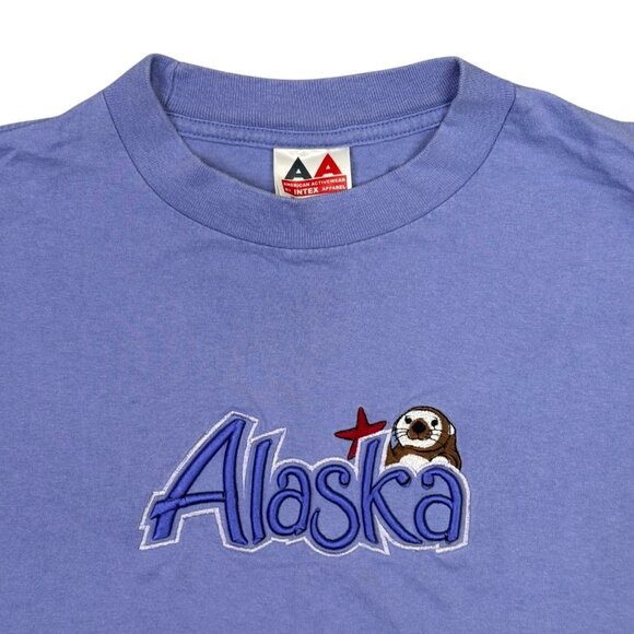 Vintage Alaska T Shirt Size Large L Purple Raised Letters 90s Alaskan Sea Otter - Picture 1 of 8